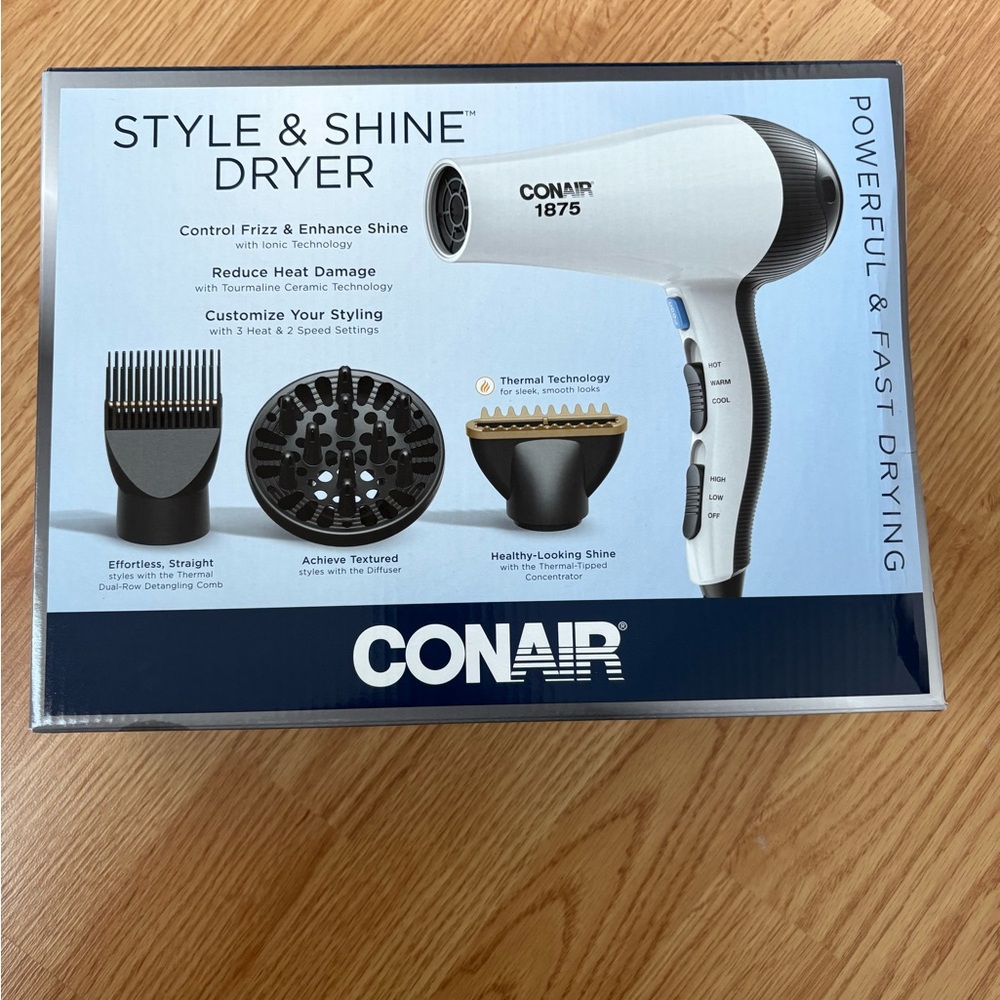 Conair White and Black Style & Shine Hair Dryer